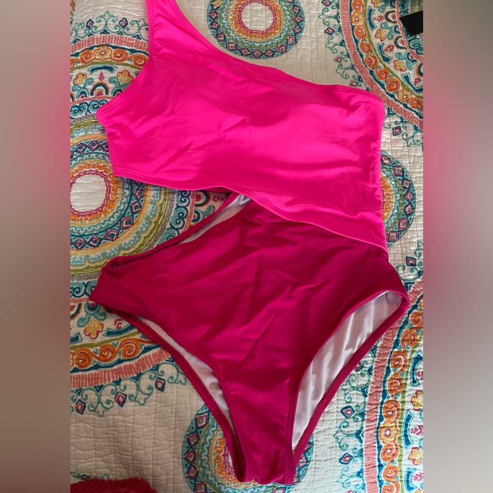 Pink, Monochrome Bathing Suit, With Cut Out.